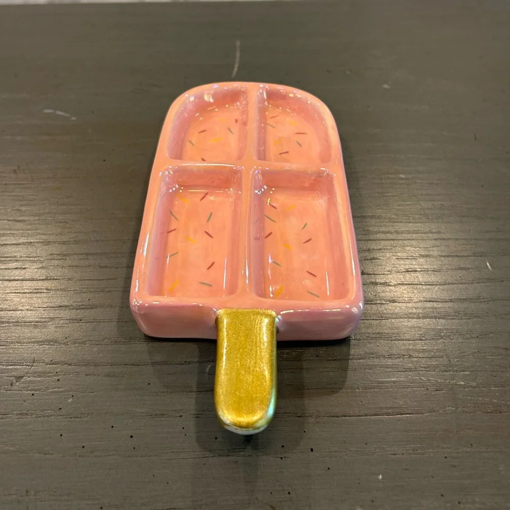 Pink Popsicle Shaped Ceramic Jewelry Trinket Tray